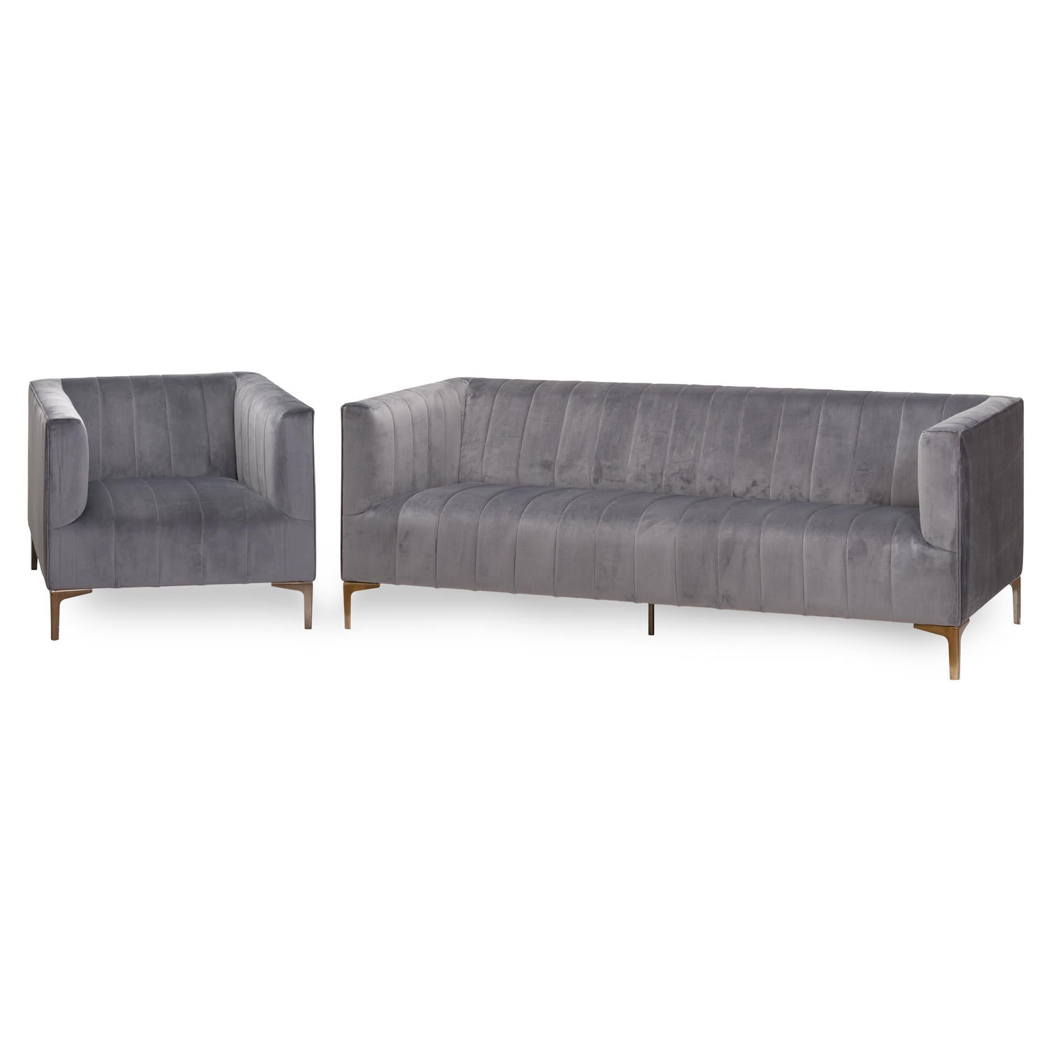 Emperor Grey Velvet 2 Seater Sofa With Chrome Legs - Casa Bettini