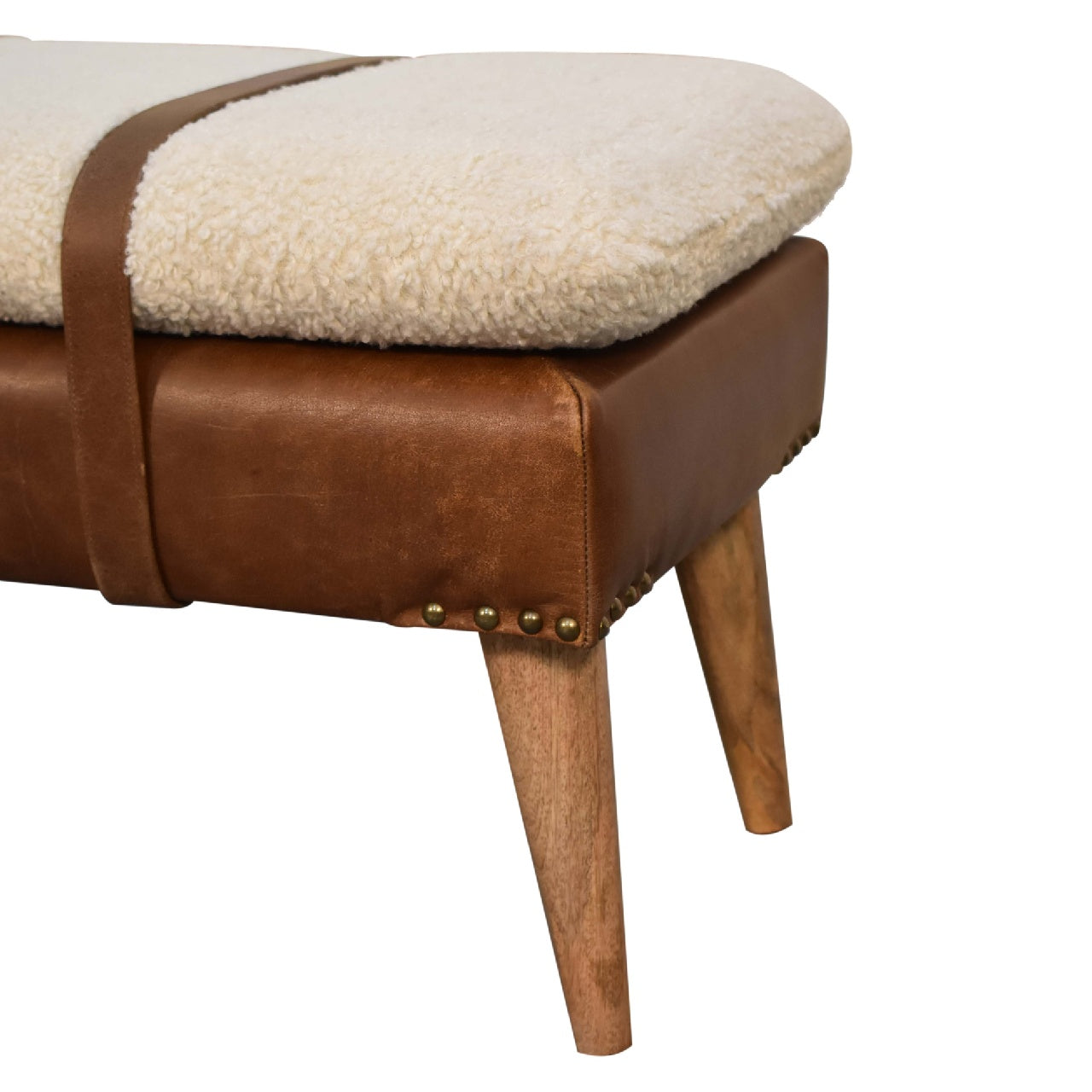 Bouclé Buffalo Hide Leather Bench